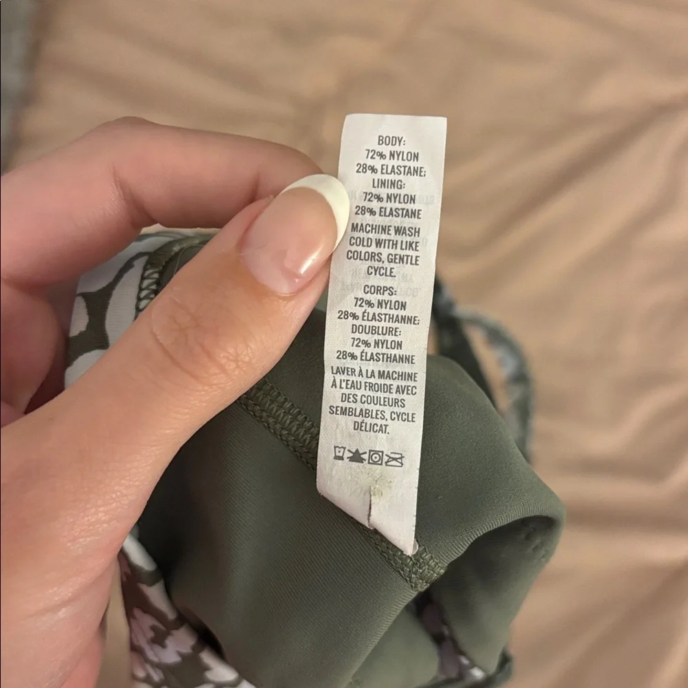 Offline by aerie printed square neck sports bra in Olive Fun